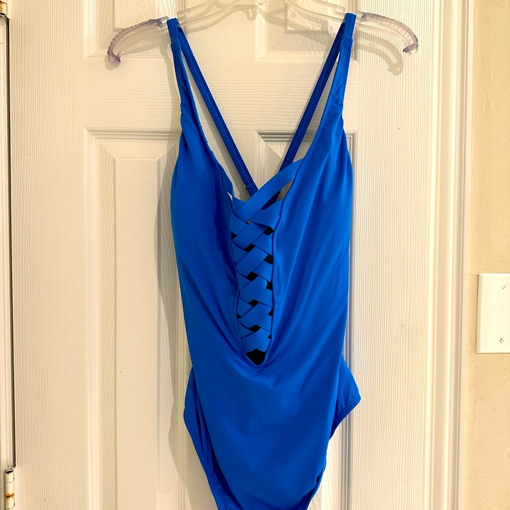 Bleu Rod Beattie Basketweave Swimsuit, NWT, Lapis blue, size 16W